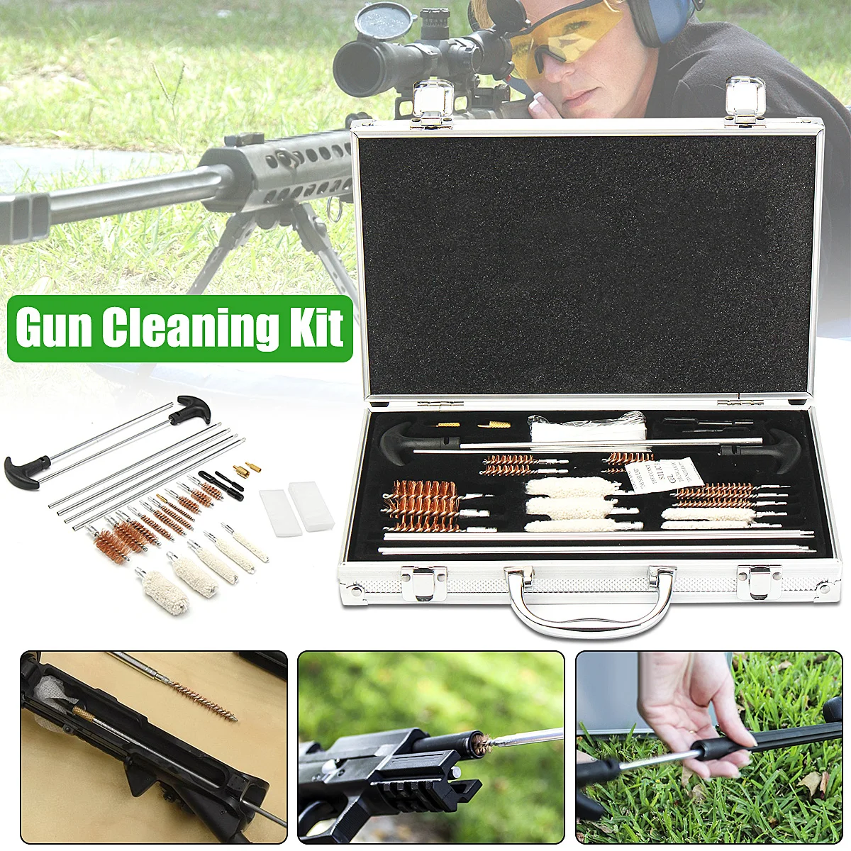 

106Pcs Universal Gun- Cleaning Tool Kit Rifle Handgun Shotgun Cleaner Pistol Pipe Mop Brush Accessory with Carry Case