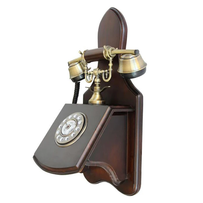 Vintage made of wood fixed Telephone hang up wall Landline Phone For