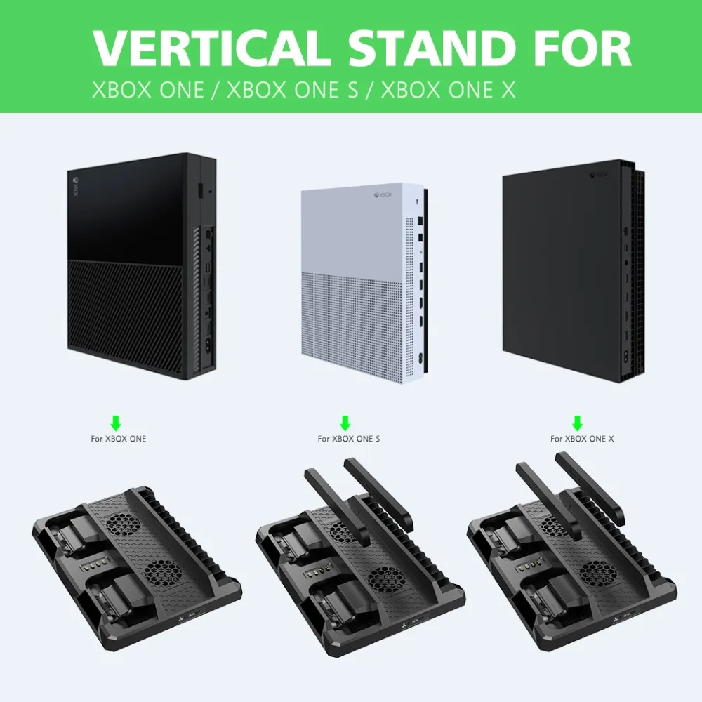  OIVO Dual Controller Charge Station For Xbox ONE S X Games Charging Dock Cooling Vertical Stand Cha