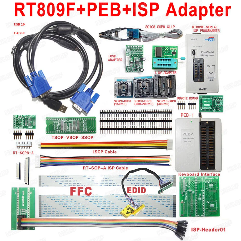 

100% Original RT809F ISP Programmer with PEB-1 Board ISP LCD Programmer + SOP8 IC Test Clip 1.8V Adapter TSSOP8 EDID read line