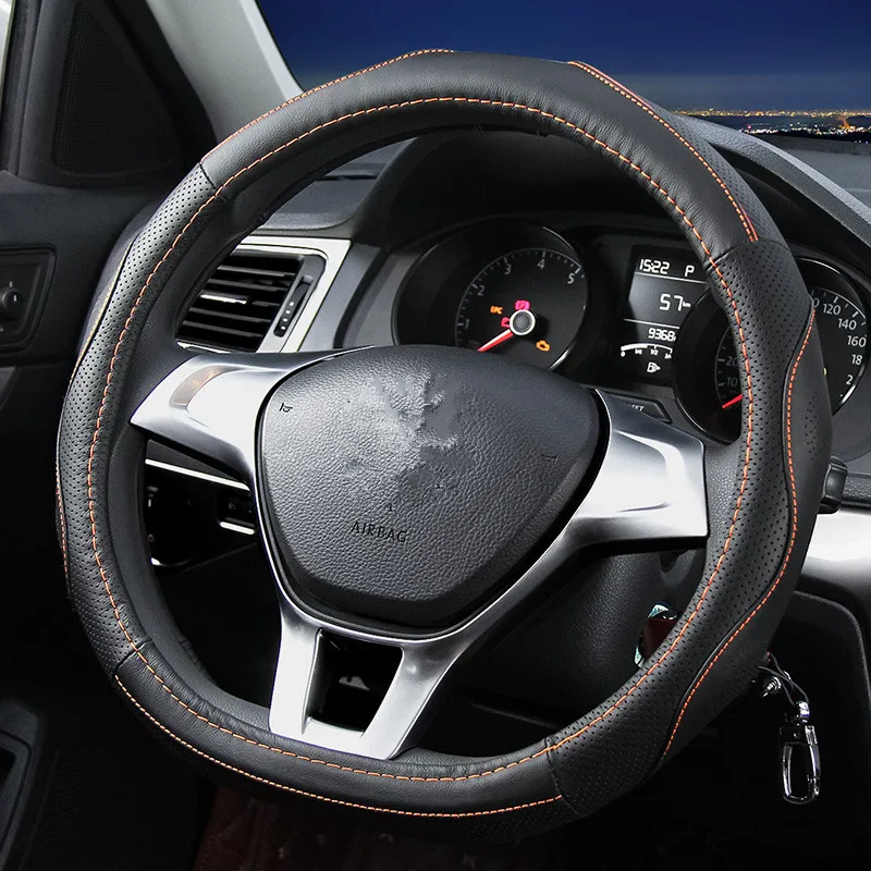 Чехол на руль из натуральной кожи, автомобильные аксессуары для Volkswagen Golf 6 7 PASSAT CC magotan lamando polo - Название цвета: orange line
