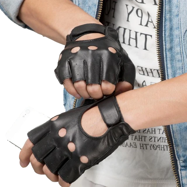 Punk Genuine Sheepskin Leather 3 Fingerless Glove for Iphone Touch