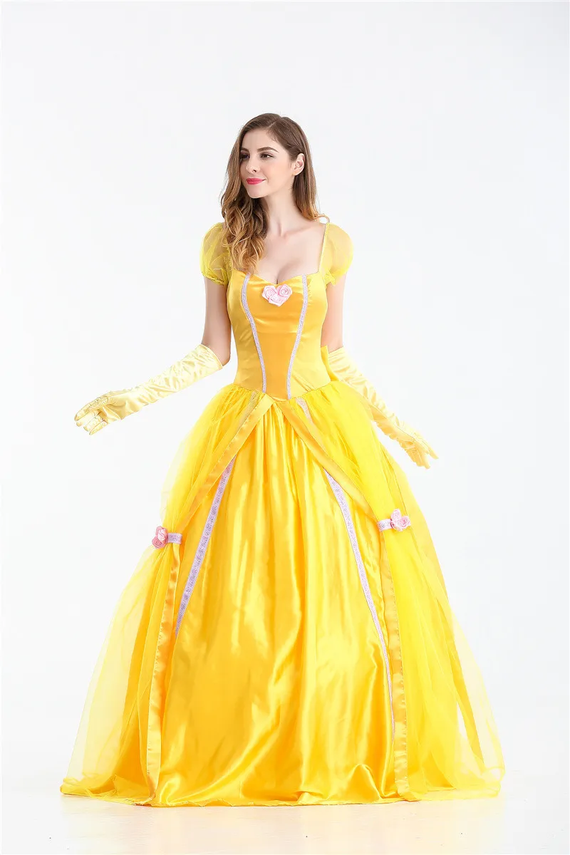 Сказочный костюм принцессы Белль Красавица и чудовище, маскарадные костюмы, костюм принцессы Белль для взрослых, желтое платье, размер S-XXL