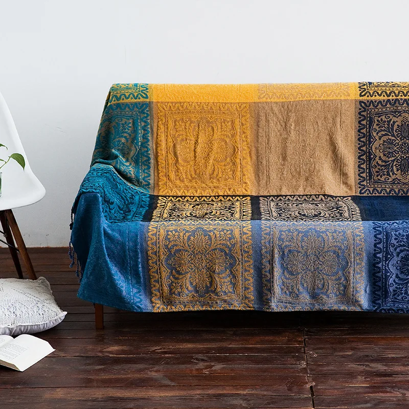 cobijas de sofa decorativas de punto de algodon bohemio manta de hilo para camas toalla suave a cuadros tapiz de decoracion vintage para el hogar