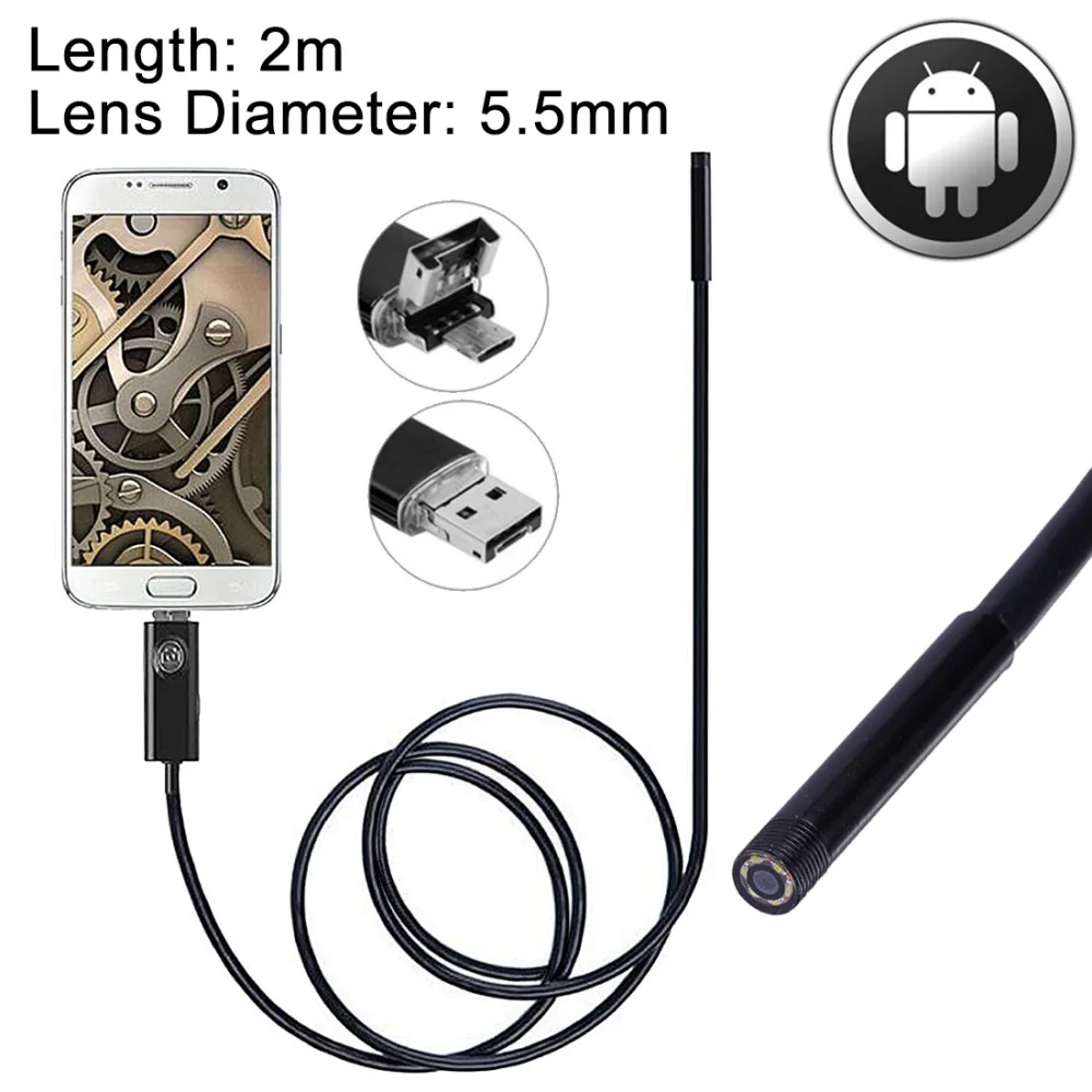 5,5 мм объектив Mirco USB Android OTG USB эндоскоп HD камера Android смартфон Windows 3,5 м 5 м водонепроницаемый бороскоп со змеиной трубкой - Цвет: 2m
