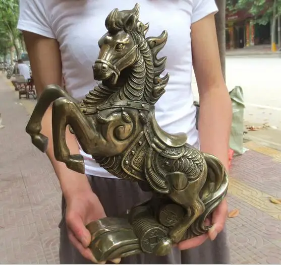 

36 CM Chinese Bronze Zodiac Animal Fine Horse Equine Art Ornament Sculpture