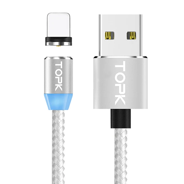 TOPK 1 м светодиодный магнитный кабель и кабель Micro USB и кабель usb type C с нейлоновой оплеткой type-C Магнитный зарядный кабель для iPhone Xs Max 8 7 - Цвет: Silver