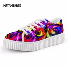 Instantarts Красота красочные с цветочным принтом женская обувь на платформе spirng дышащий Высота обувь со скрытым каблуком Обувь для девочек Модная обувь на плоской подошве