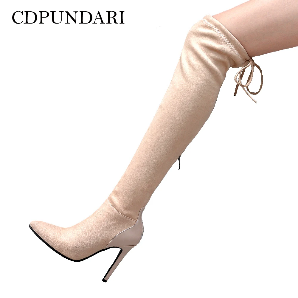 Goede CDPUNDARI Stretch Stof over de knie laarzen vrouwen dij hoge laarzen schoenen vrouw Hoge hak Winter laarzen botas mujer bottine femme