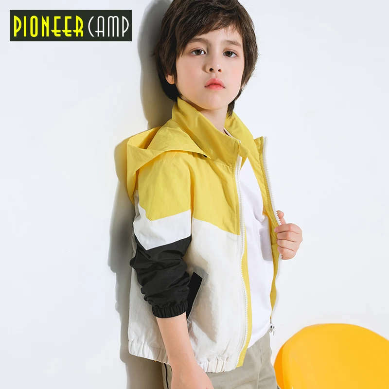 

Pioneer Camp Kids Boys Panelled Spliced Print Jacket Casual Sports Coat Patchwork Spring New Arrives