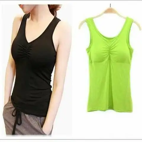 

New Padded Bra Tank Top Women Modal Spaghetti Solid Cami Top Vest Female Camisole With Built In Bra 2019 Fitness Clothing