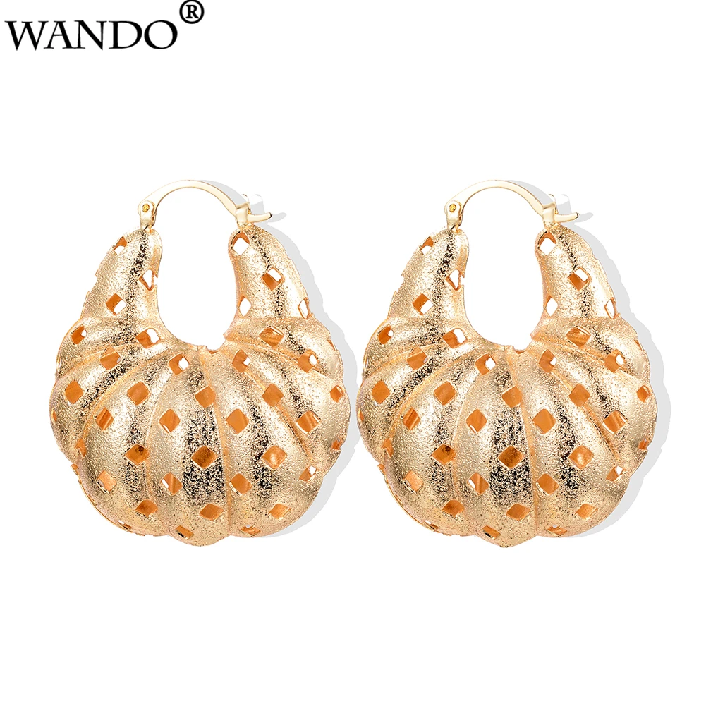 

WANDO Jewelry Ethnic Earrings For Women Arab Middle East Hollow Big Size Gold Color Clip Earrings Fashion jewelry
