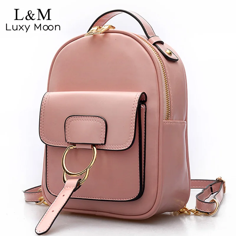 LUXY MOON Preppy Style Women Leather Mini Backpack Vintage Bags Designer Teenage Girl Shoulder Bag Ring