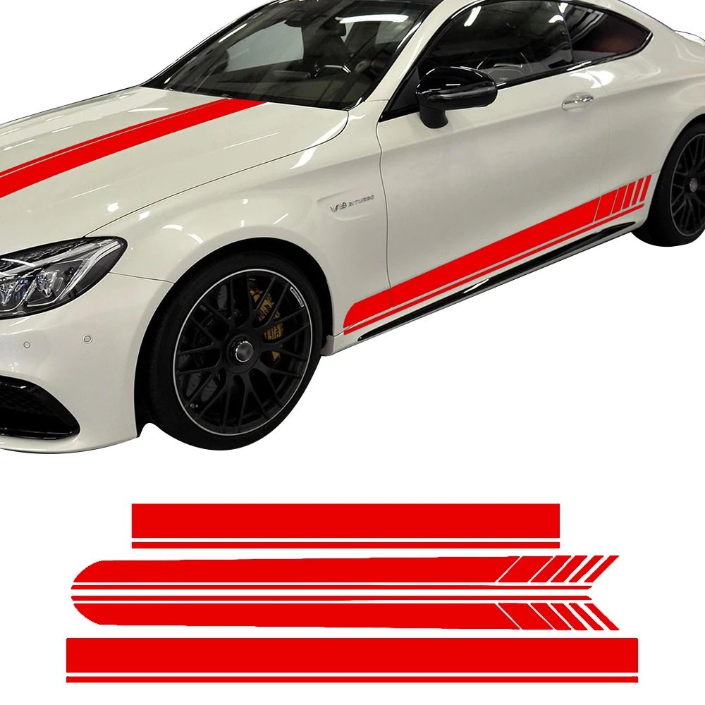 Наклейки на крышу гоночного капота наклейки с 1 боковыми полосками для Mercedes Benz C63