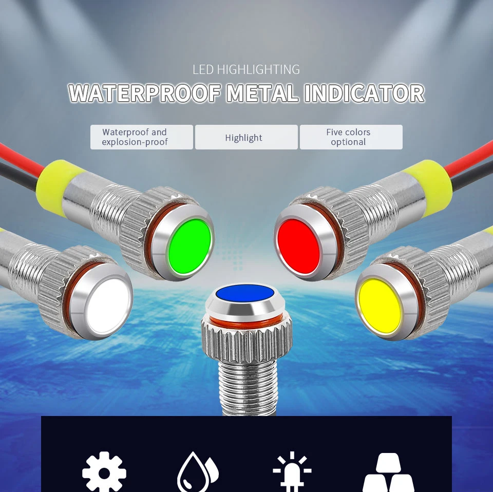 Водонепроницаемый индикаторный светильник, металлическая лампочка, сигнальная лампа, светодиодный сигнальный светильник, сигнальная лампа для пилота автомобиля, лодки, светодиодный Предупреждение льная панель, сигнальная лампа для ПК