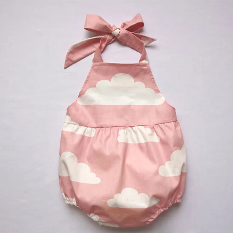 

Happy Easter Gift Summer Sleeveless Girl Children Clothing White Cloud Baby Vest Dress Bow tie Strap Baby Infant Romper Jumpsuit