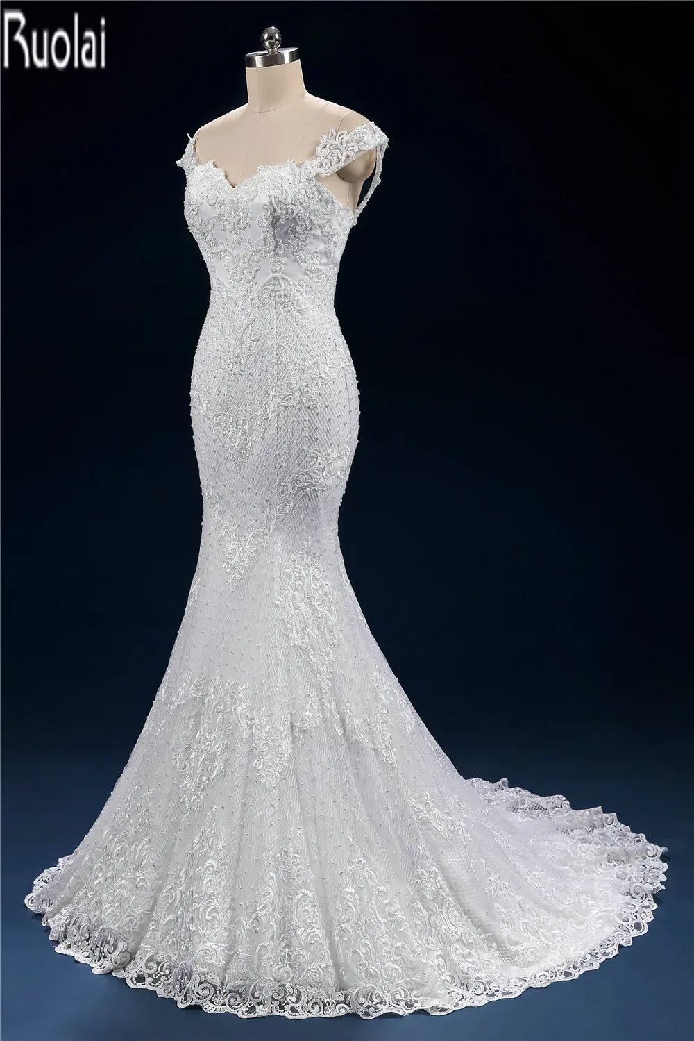 Vestido de noiva Роскошные свадебные платья русалки 2018 длинный шлейф Милая бисер с открытыми плечами Королевский