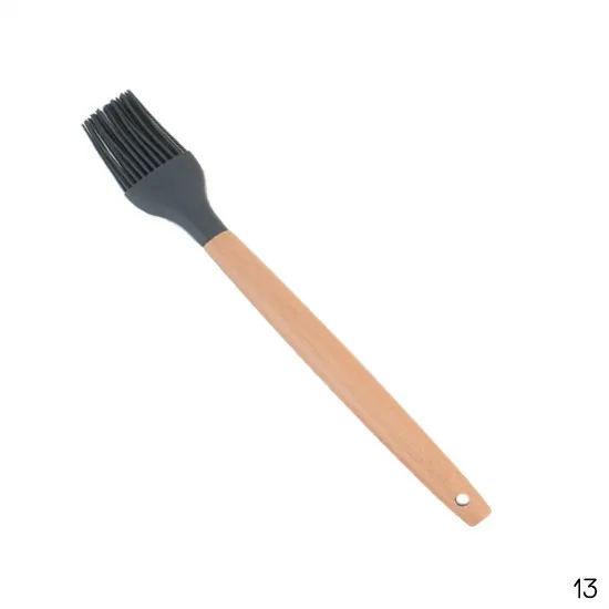 Brush-Black Многофункциональная силиконовая кухонная утварь для готовки с ручкой из натурального дерева инструменты для приготовления пищи Тернер щипцы лопатка ложка с органайзером - Цвет: Brush-Black