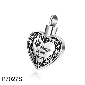 

Pet Paw Always In My Heart Memorial Urn Necklace Stainless Steel Cremation Jewelry W/ Free Funnel Kit and Pouch