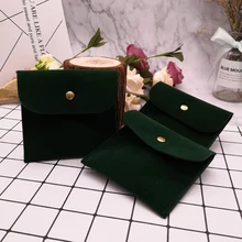 Темно-зеленая Вельветовая сумка для драгоценностей с темной пряжкой Свадебная Упаковка ювелирных изделий кошелек-конверт 8x8 11x11cm двусторонний бархат черный