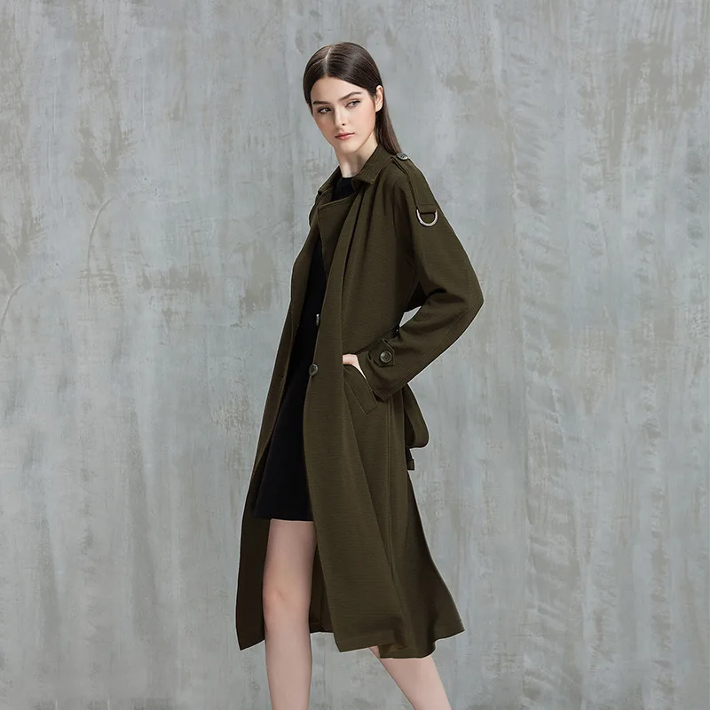 Autumn Winter Trench Coat Runway Elegant Long Green Coats 2017 Fall