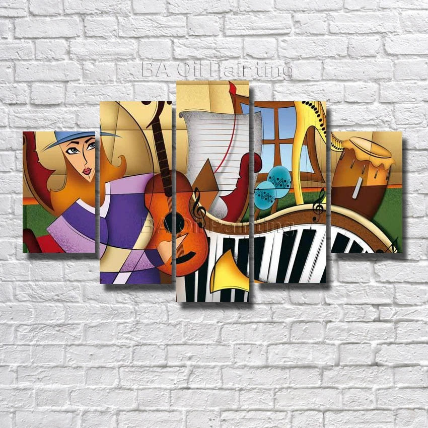 

New arrived abstract Piano Hand-painted wall art painting home decor abstract oil painting on canvas 5pcs/set for living room