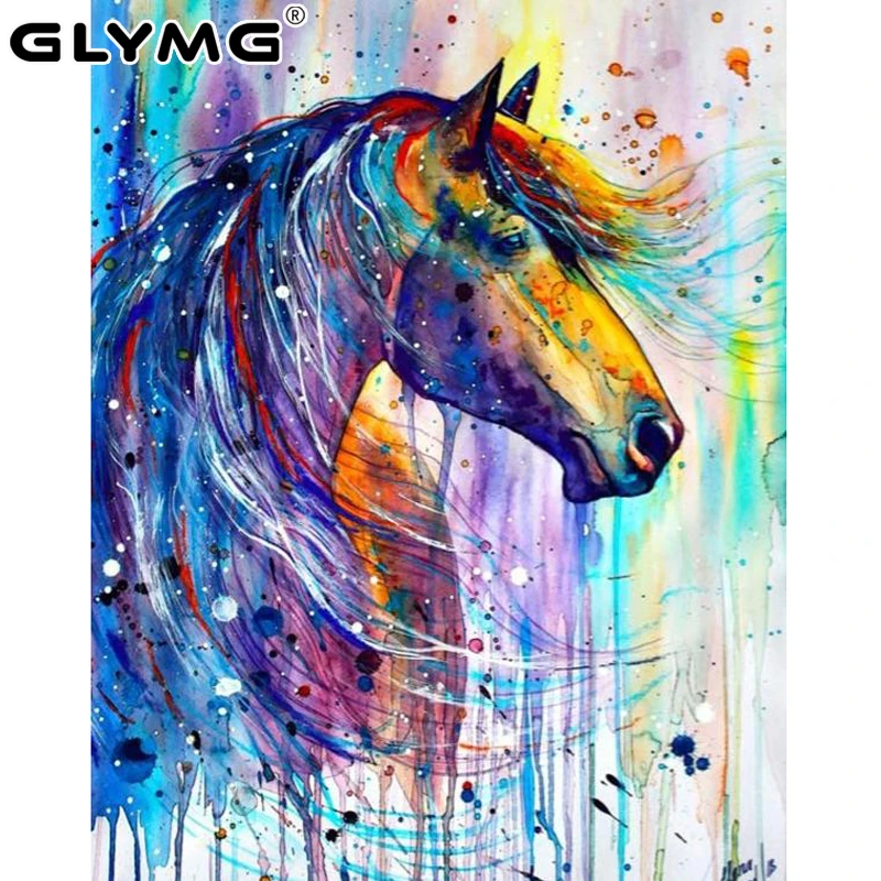 GLymg Diamond Painting Kit Full 5d Diy Diamond Embroidery Color Horse Full Square Drill Animal Series Rhinestones Home Decor