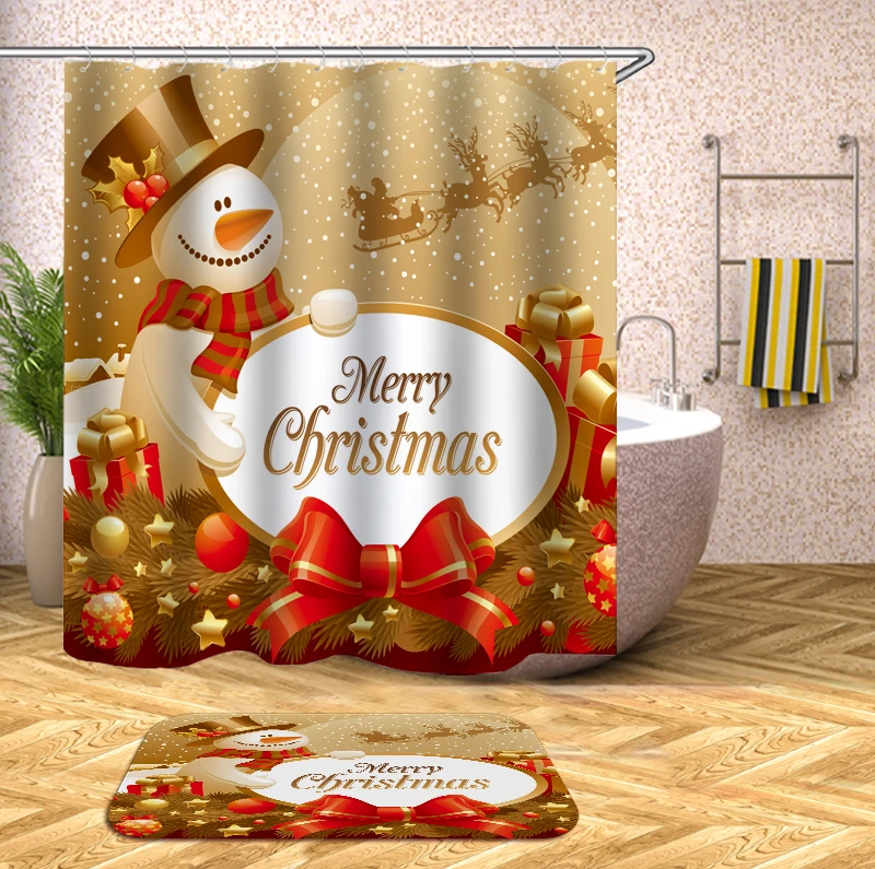 Рождественская занавеска для душа с крючками, занавеска для ванной, 3d занавеска для душа, s цветок, ткань, Рождественская ванна, водонепроницаемые занавески или коврики - Цвет: yl0003