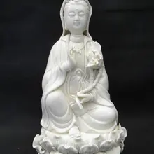 26. см*/Китай белый фарфор Dehua богиня Гуаньинь Бодхисаттва, держащая цветок лотоса
