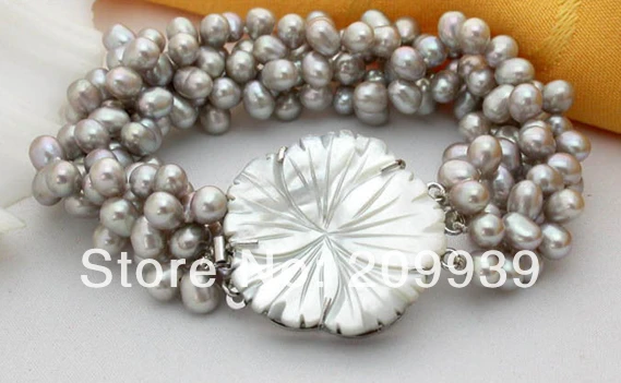 

huij 00477 4strands 8" 7mm rice gray freshwater pearl bracelet bangle
