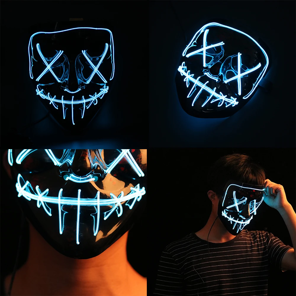 

High Quality Halloween Mask LED Mask Light Up Party Masks Neon Maska Cosplay Mascara Horror Mascarillas Glow In Dark Masque V