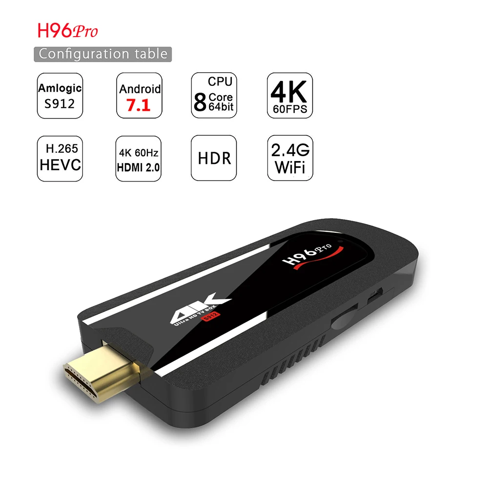 H96 Pro Mini PC Android 7.1.1 OS Amlogic S912 1.5GHz Octa Core 2.4G Wifi BT4.1 TV Dongle 2G RAM 16G ROM 1080P 4K HD TV Stick