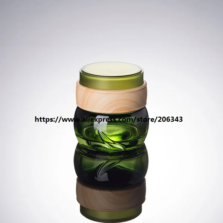 Download 50G green glass cream jar with wooden shape lid included ...