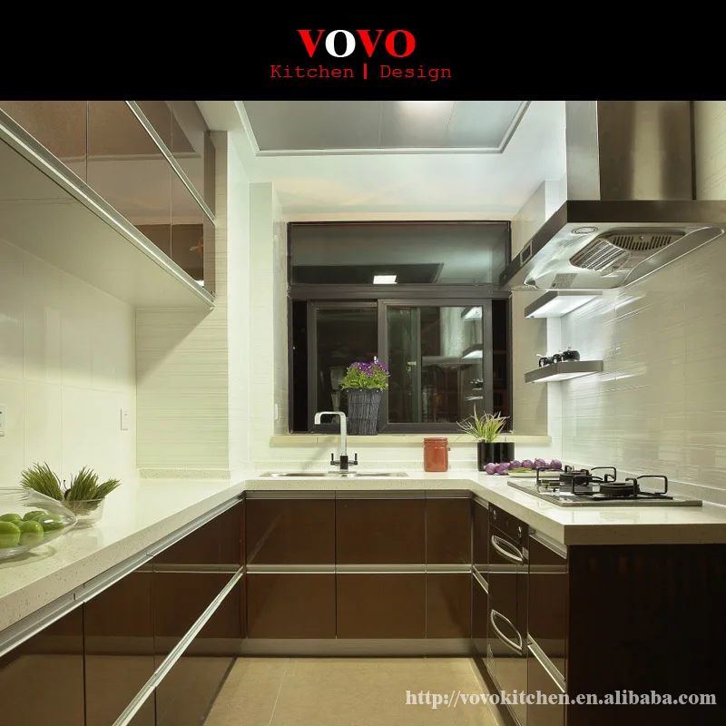 Nouveau Design Armoires De Cuisine En Laque Brillante Marron