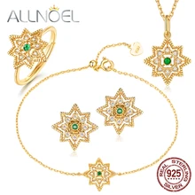 ALLNOEL, 925 пробы, серебро, настоящий изумруд, ювелирные наборы, серьги- гвоздики, ожерелье, браслет, кольцо, снежинка, очаровательные свадебные ювелирные изделия