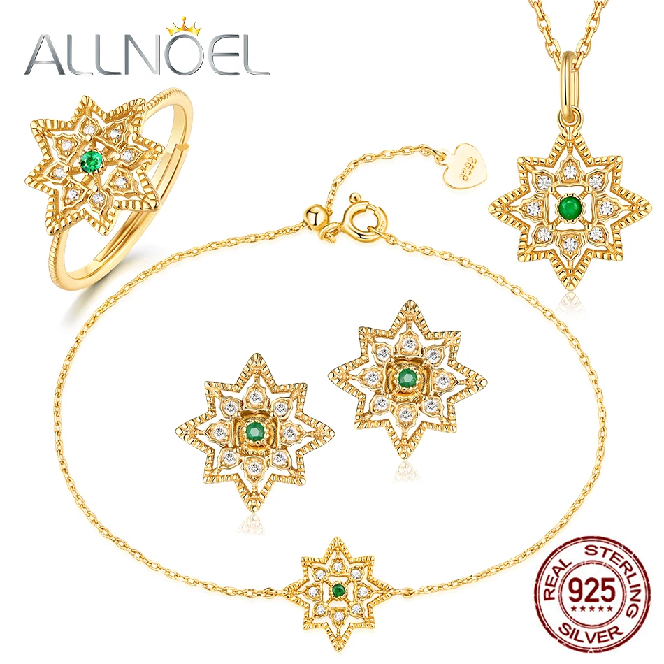 ALLNOEL 925 пробы серебро настоящий изумруд ювелирные наборы серьги гвоздики