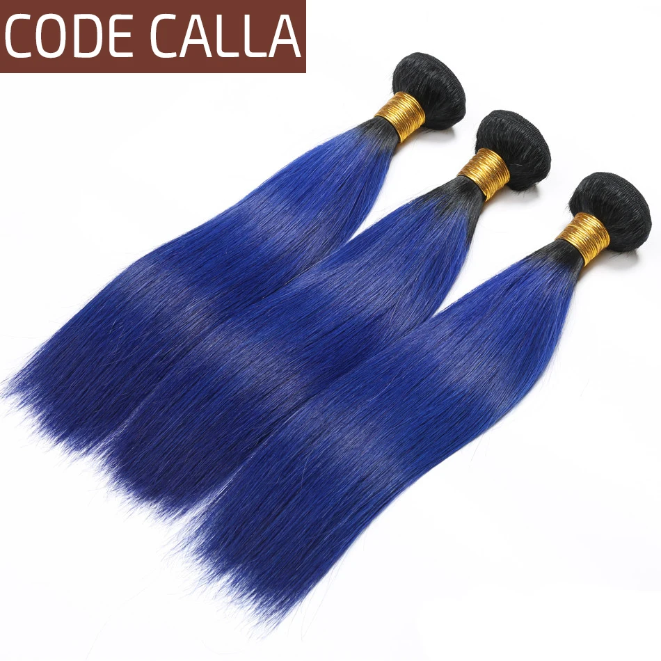 

Code Calla Straight Ombre 1B/Blue Red Color Human Hair Extensions Short Double Drawn Bundles 100% Raw Brazilian Raw Virgin Weft