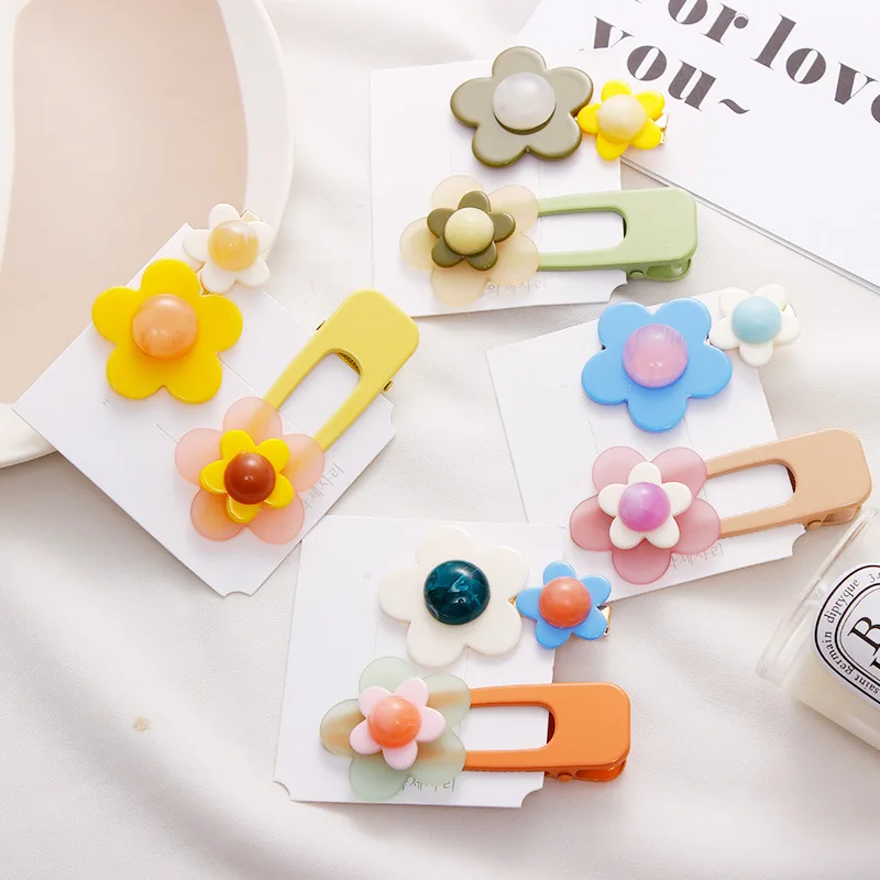 

INS Japan Korea Flower Resin Hairpin Side Bangs Clip Girls Sweet Sun Flower Barrettes Hair Clip Vacation Kids Hair Accessories