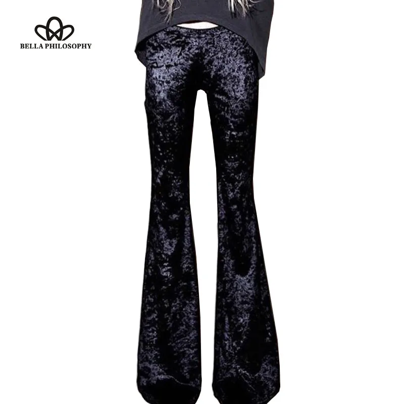 

Bella Philosophy 2019 spring retro silm high-waist velvet flare pants stretchy vintage pant women autumn long pants