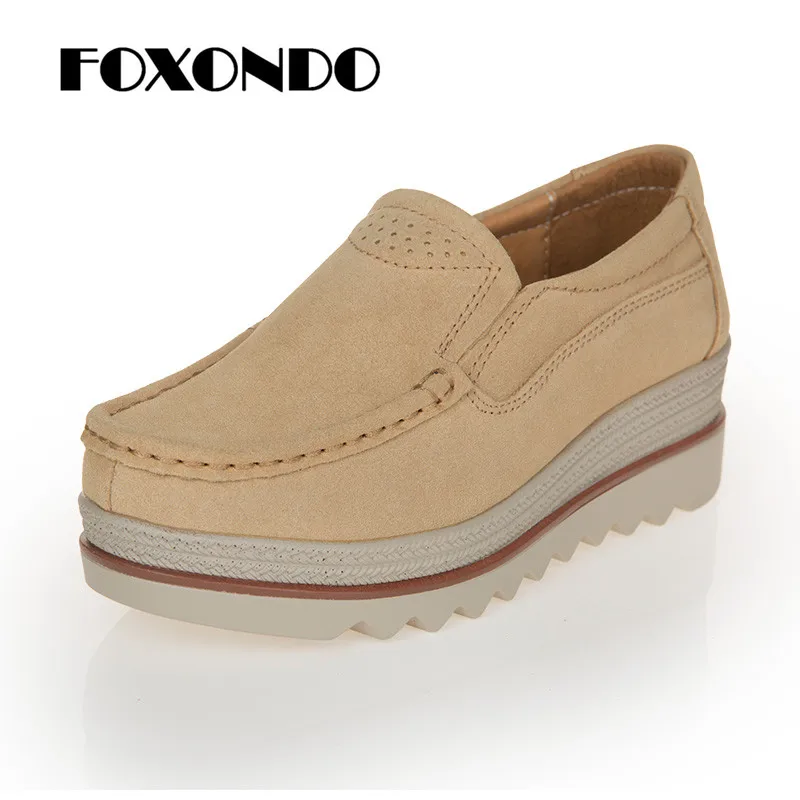 

FOXONDO 2018 Autumn women flats shoes platform sneakers shoes leather suede casual shoes slip on flats heels creepers moccasins