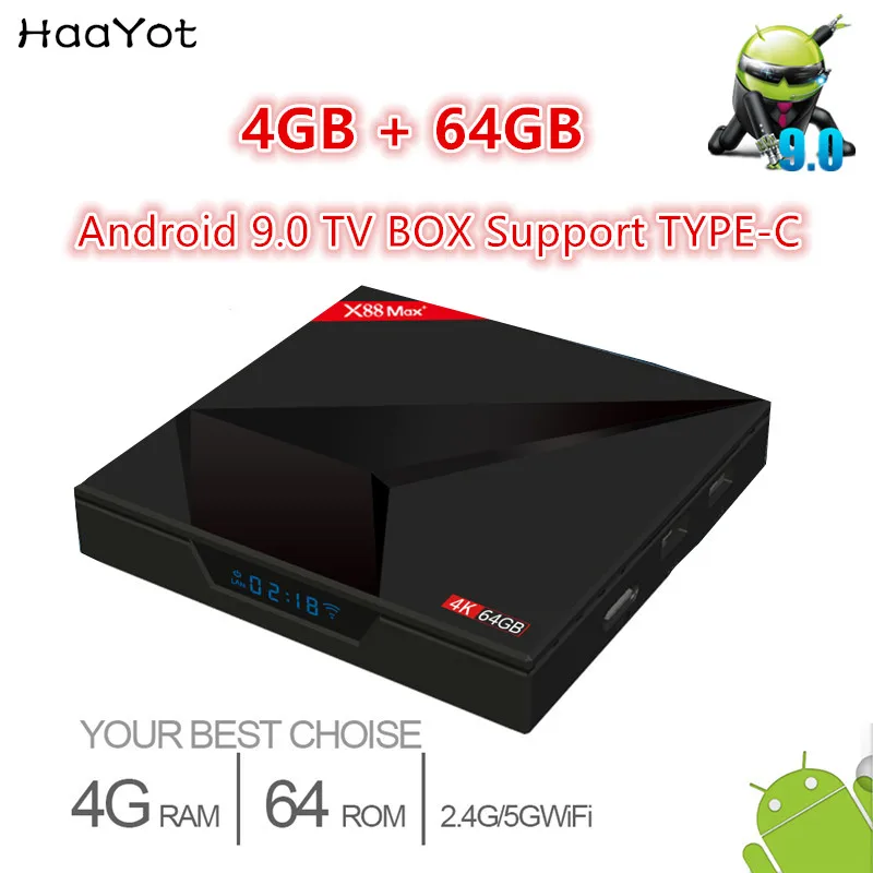HAAYOT X88 Max + Android 9 0 Smart ТВ коробка RK3328 4 ядра 4G 64G Декодер каналов кабельного