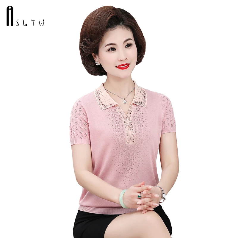 

ASLTW Lapel T Shirt Women New Causal Summer Women's Short Sleeve Tops Thin Plus Size Tee Shirt Femme Female T Shirt