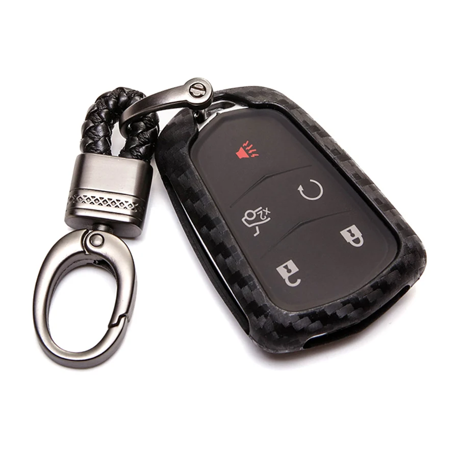 

Carbon Fiber Pattern Silicone Car Key Case Cover For Cadillac Escalade SRX ATS CTS XT5 BLS Styling Key Ring Shell Accessories