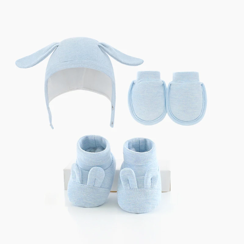 

Rabbit Cotton Baby Hat Gloves Feet Set Three-Piece Newborn Boys Girls Infant Care Avoiding Capture Gloves Earflap Cap Shoes Set
