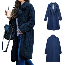 Женское зимнее длинное флисовое пальто, дамские одноцветные теплые пушистые кардиганы, женские куртки, элегантные пальто размера плюс, длинная верхняя одежда