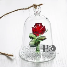 H&D Lover’s Gift Crystal Beauty And The Beast Enchanted Red Rose Glass Sculpture in Glass Dome Flower Figurine Home Ornament