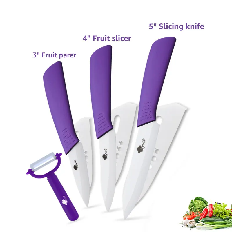 PURPLE 345 INCH Керамика Ножи для шашлыков Кухня Ножи для шашлыков 3 4 5 6 дюймов нож шеф-повара Кук Set+ Овощечистка белый цирконий лезвия Multi- цвет ручки высокое качество - Цвет: PURPLE 345 INCH