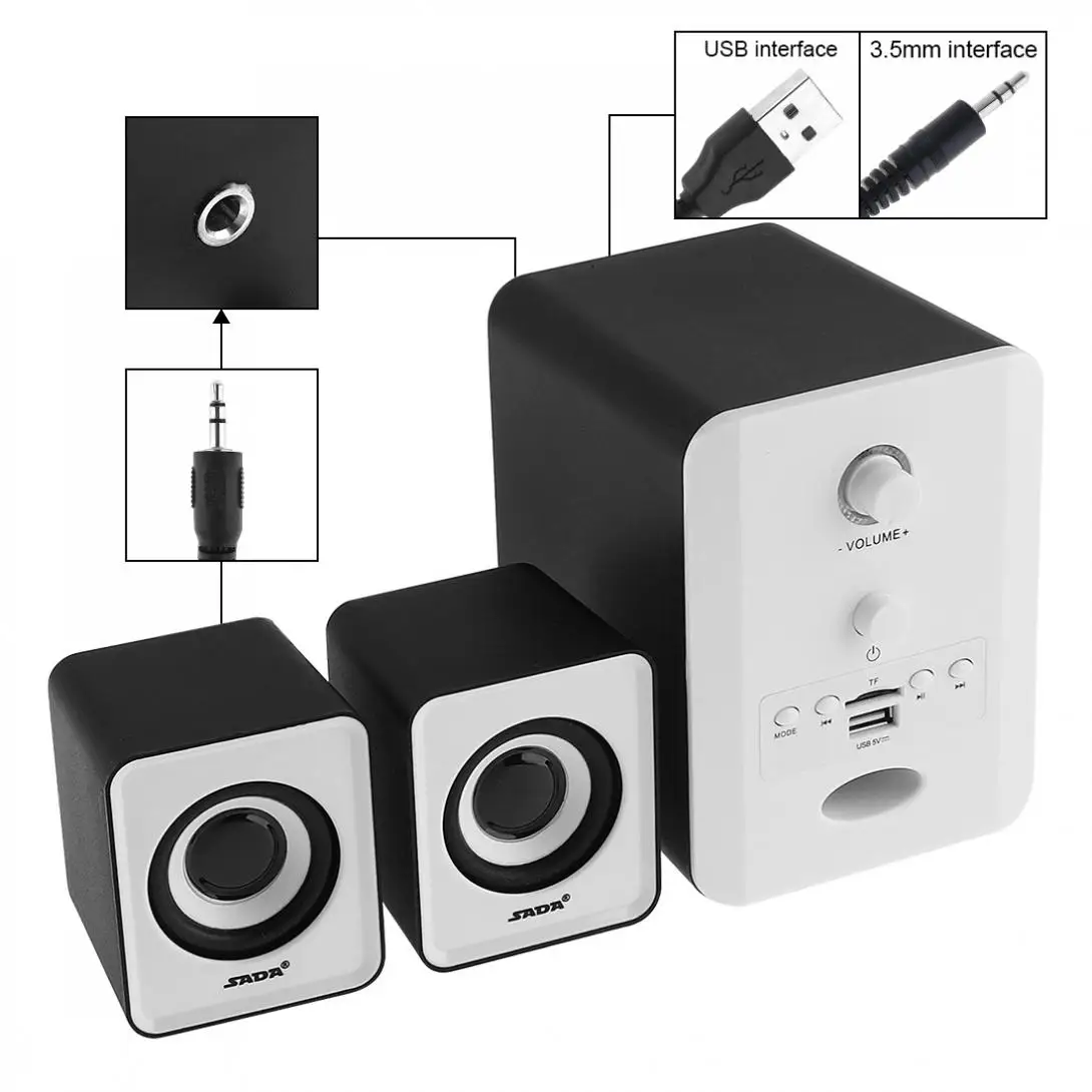 SADA Стерео комбинированный динамик Портативная колонка сабвуфер компьютерный динамик с 3,5 мм аудио разъем поддержка tf-карты для рабочего стола