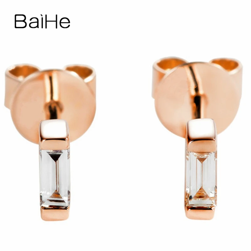 BAIHE, 14 к, розовое золото, 0.12ct H/SI, натуральные бриллианты, обручение, модные ювелирные изделия, для мужчин и женщин, подарок, серьги-гвоздики