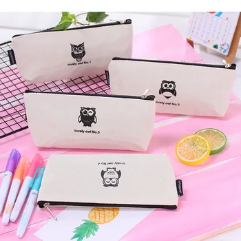 

Cute Owl Pencil Case Kawaii Cartoon Canvas Student School Pen Box Office School Stationery